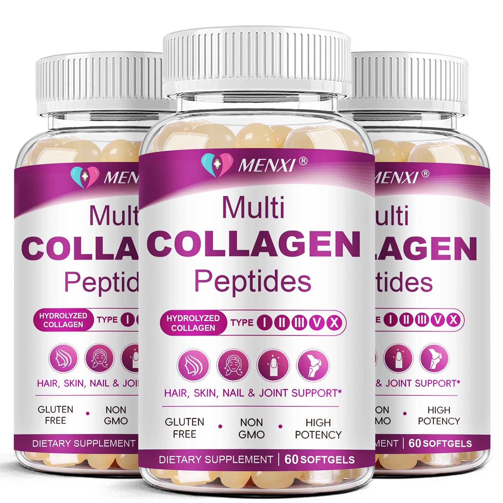 Bottle of Multi Collagen Peptides Softgels – front view