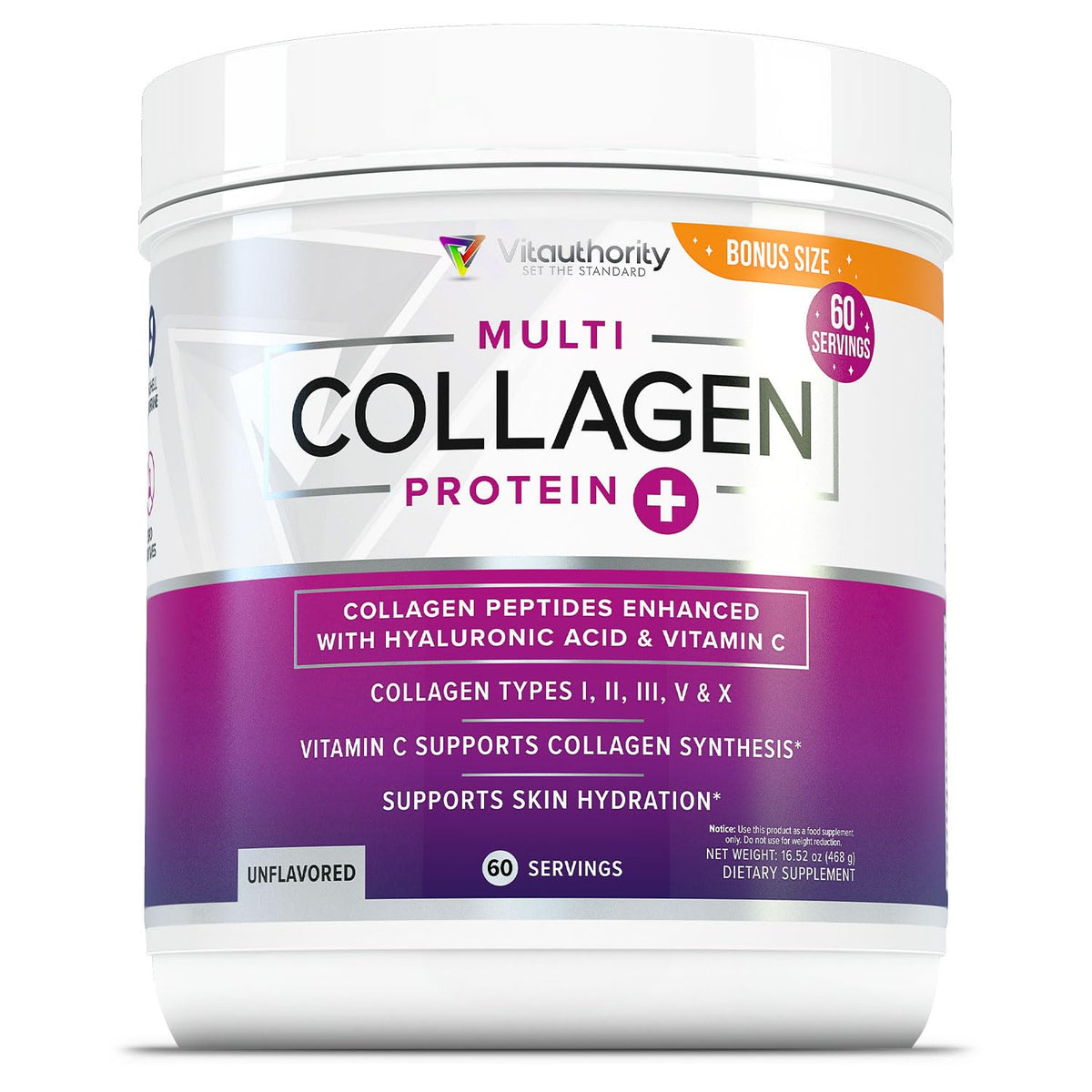 Multi Collagen Peptides Powder for Women — unflavored, hydrolyzed collagen, 60 servings