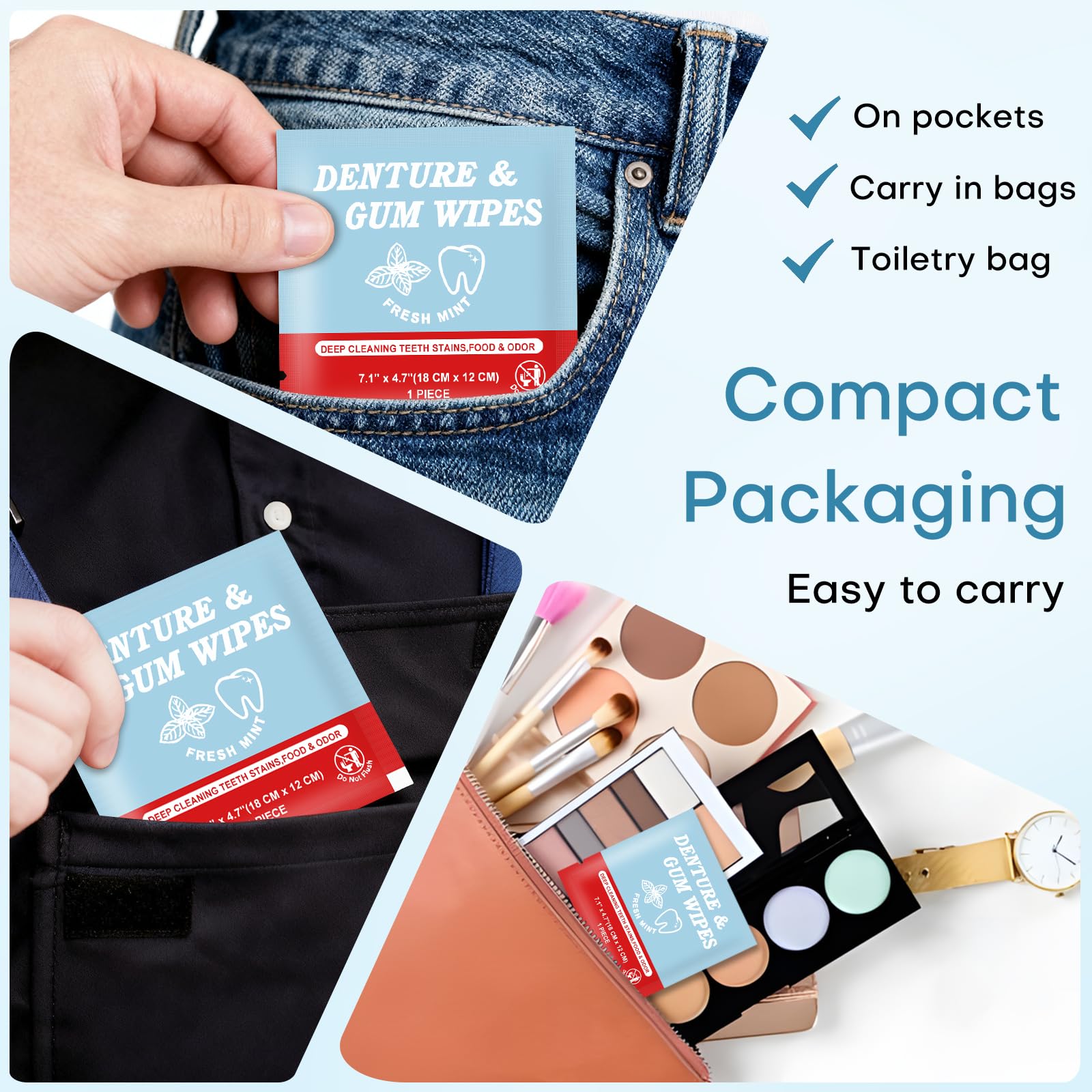 Multi-use wipes for dentures, retainers, braces and mouth guards