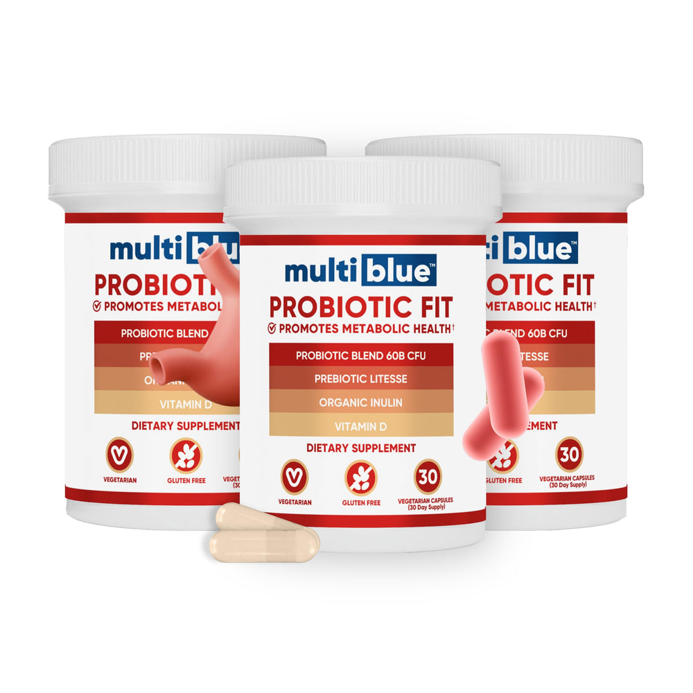 MultiBlue Probiotic Fit bottle and packaging on white background