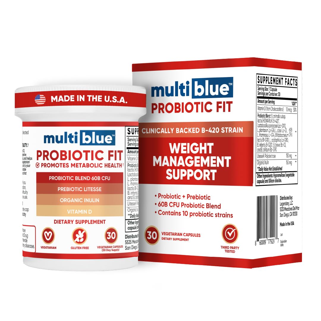 Front label of MultiBlue Probiotic Fit bottle