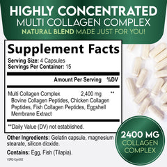 Back label of the multi collagen capsules with supplement facts