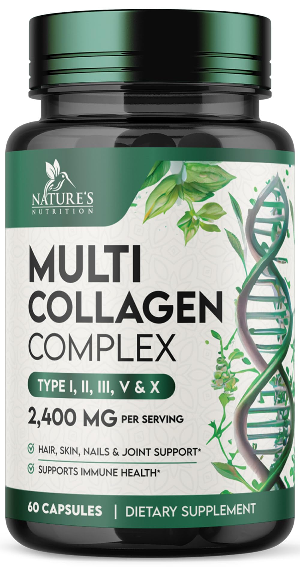Front view of Multi Collagen Supplement 2400 mg capsules bottle