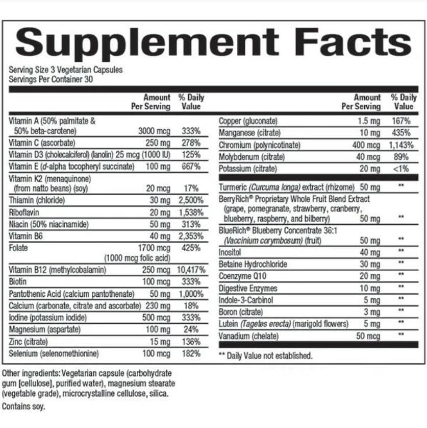 Close-up of label showing 90 capsules and 30 servings