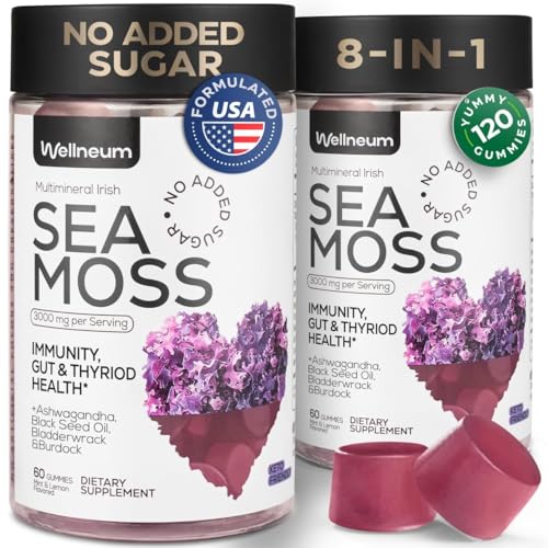 Bottle of Multimineral Sea Moss Gummies 3000mg with probiotic and bladderwrack
