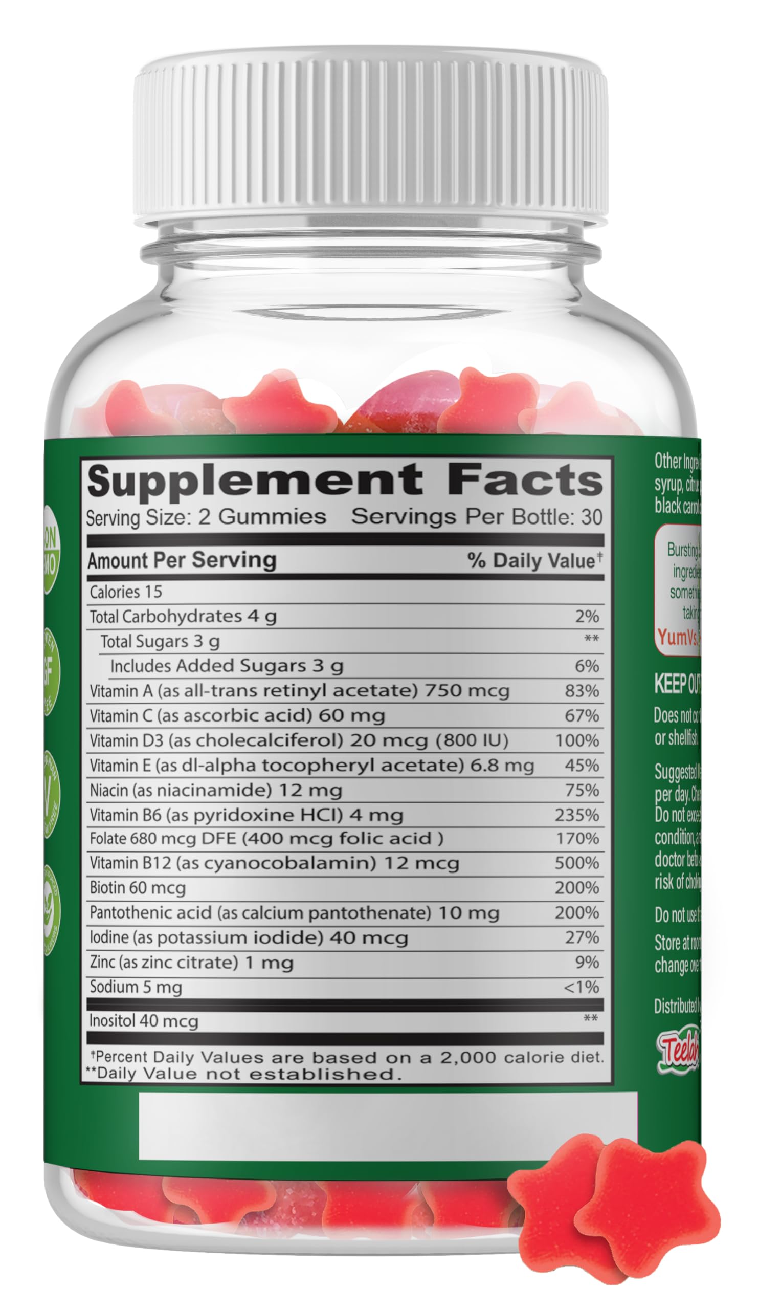 Close-up of berry-flavored multivitamin gummies for adults