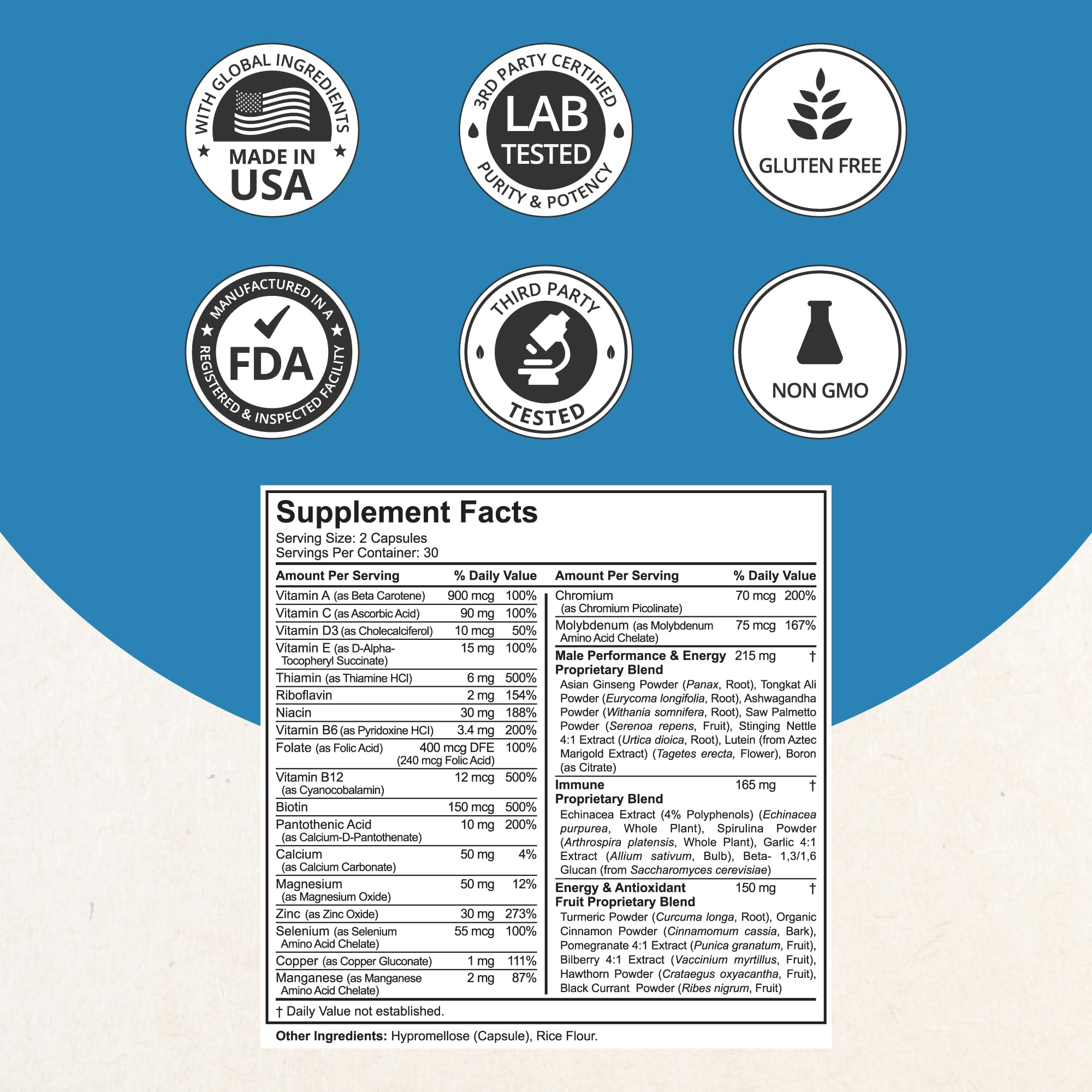 Close-up of nutrient icons and vitamins for men's health
