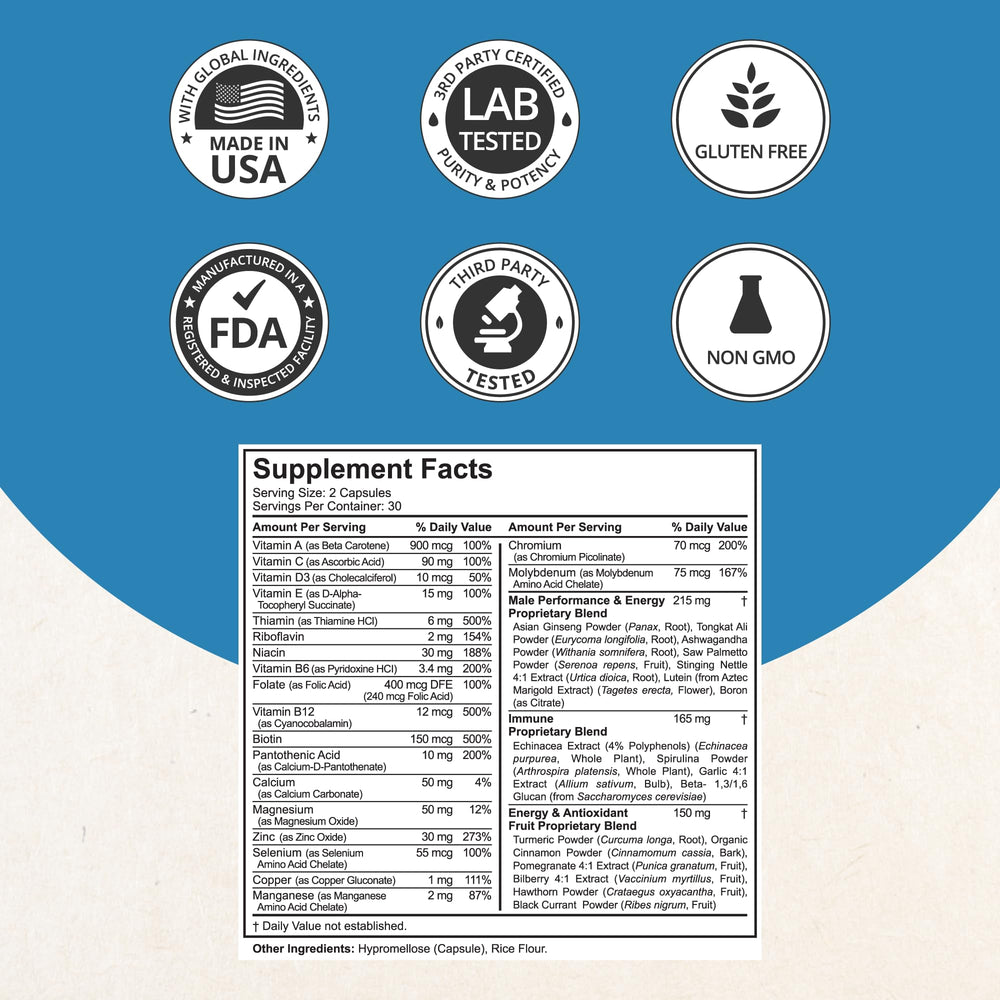 Close-up of nutrient icons and vitamins for men's health