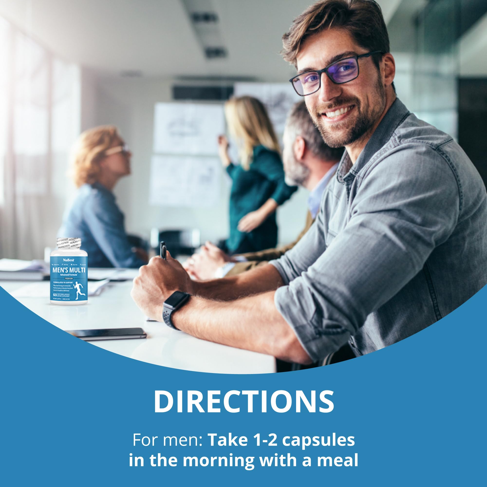 Bottle beside infographic highlighting 38 nutrients