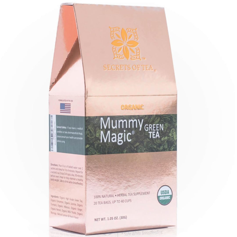 Mummy Magic Slim Tea packaging with biodegradable sachets for eco-friendly daily ritual