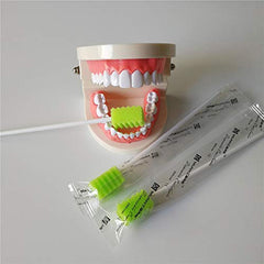Close-up view of fruit green dentifrice treated oral swabs