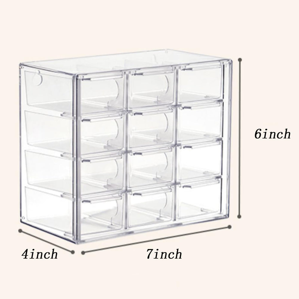 Drawer-style organizer with handle for easy pull and dust protection