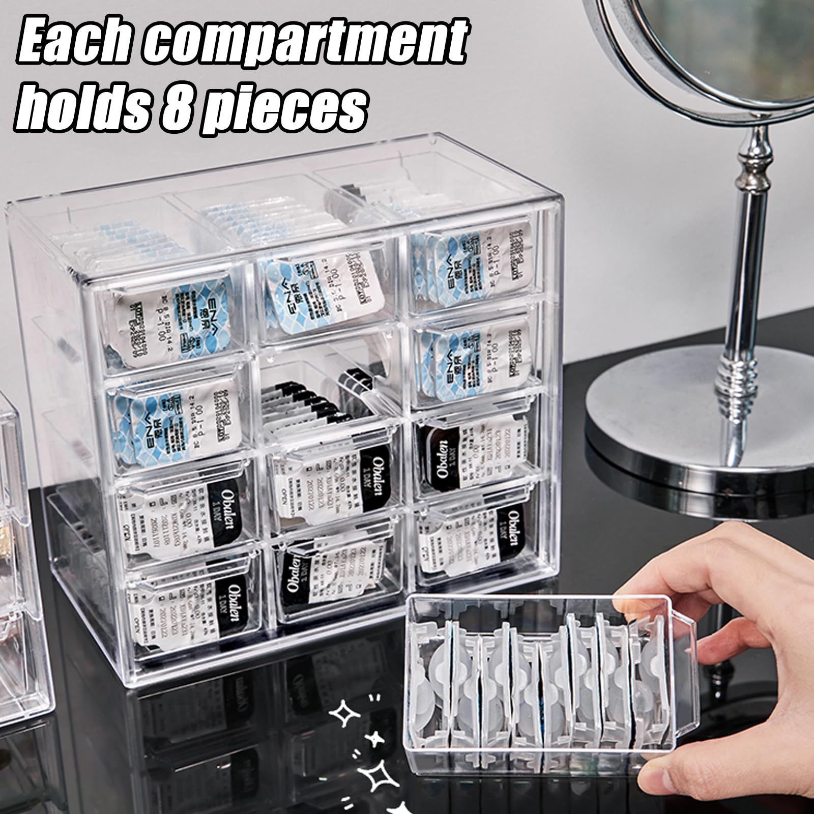 Multifunctional storage bin for lenses and small accessories
