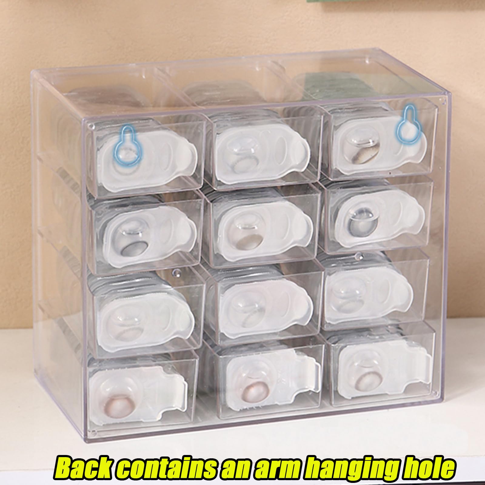 Close-up of 12-grid compartments holding daily disposable lenses