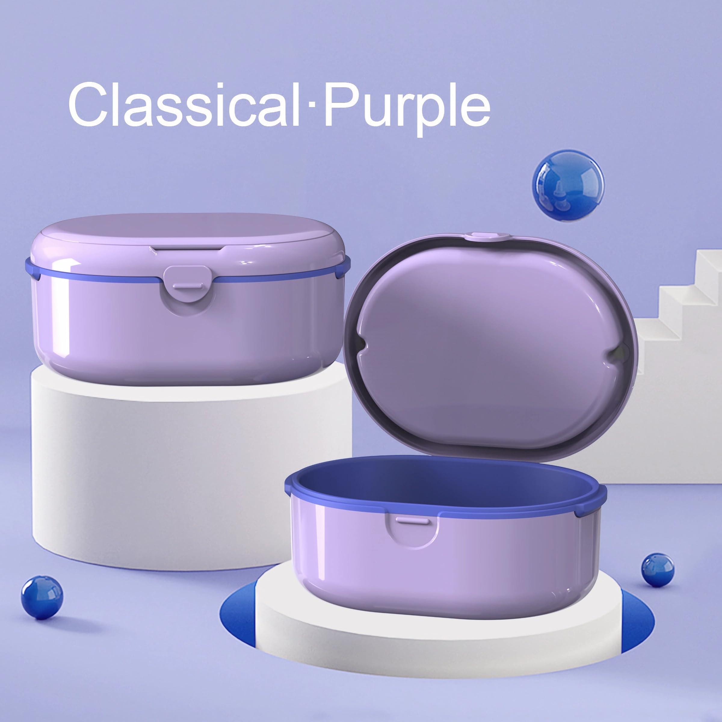 Purple denture case used for multi-use storage