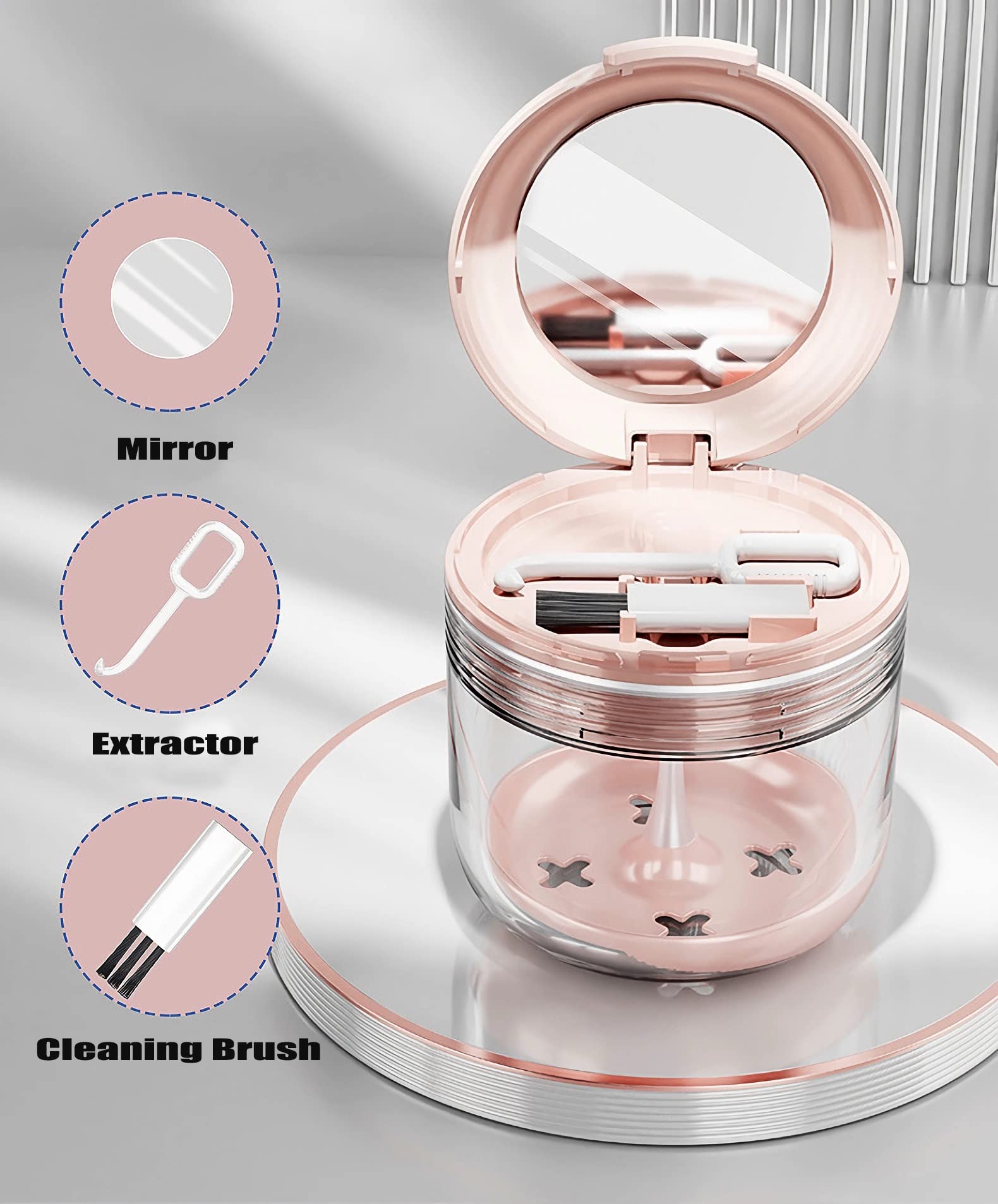 Denture bath case with strainer basket in pink