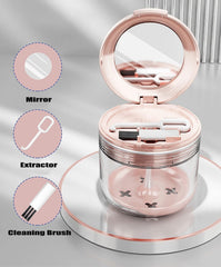 Denture bath case with strainer basket in pink