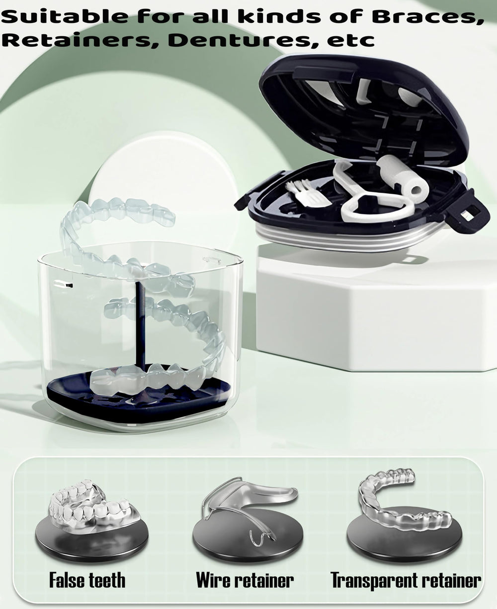 Denture bath box blue with strainer basket