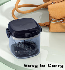 Compact blue denture case with mirror for on-the-go cleaning