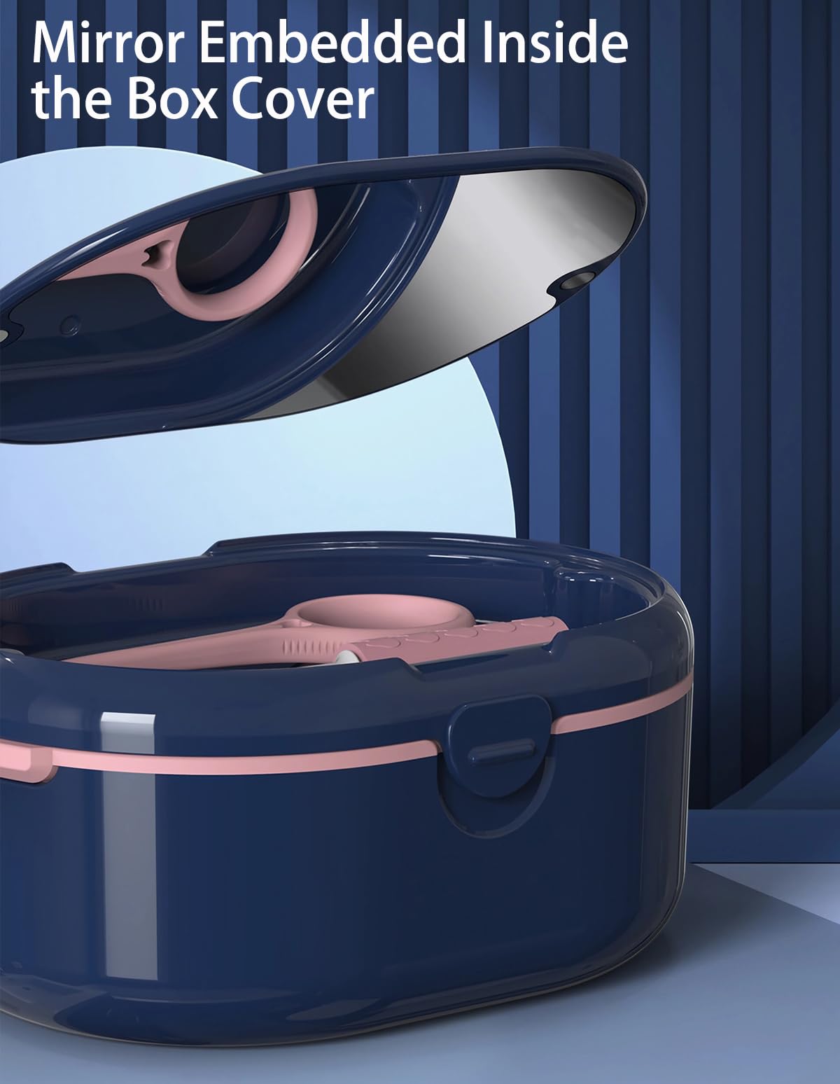 Mouth guard case and braces cleaner cup shown with compact design