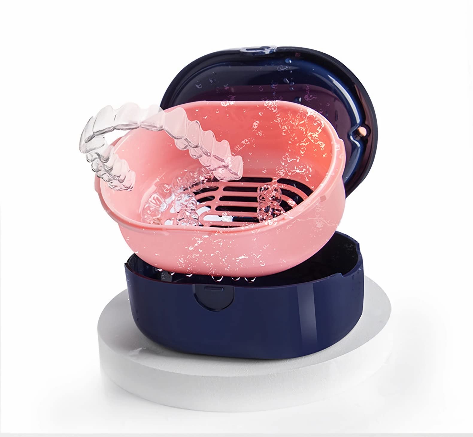 Durable PP denture cleaner case with stylish dark blue finish