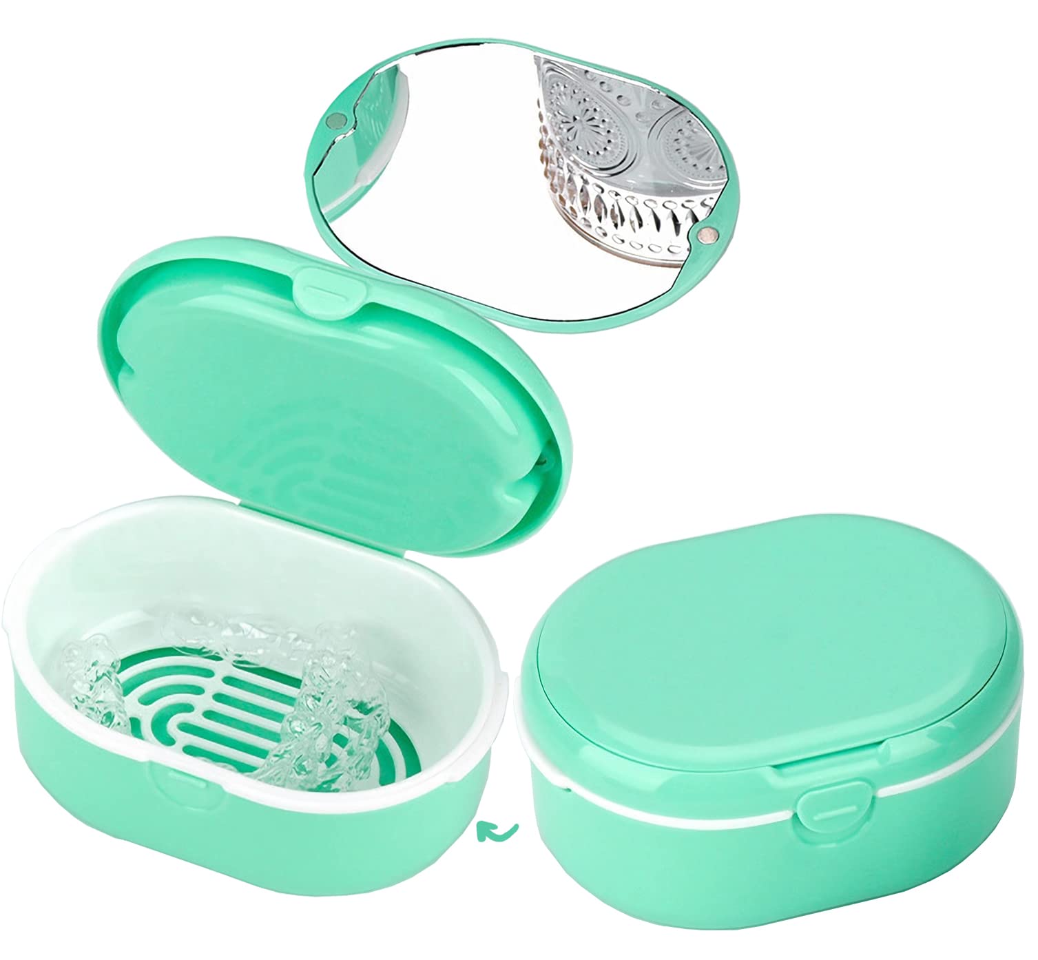 MURRI&MURRDI Retainer Case with Strainer Basket and attached mirror in D Green