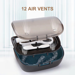 Denture bath box with strainer basket