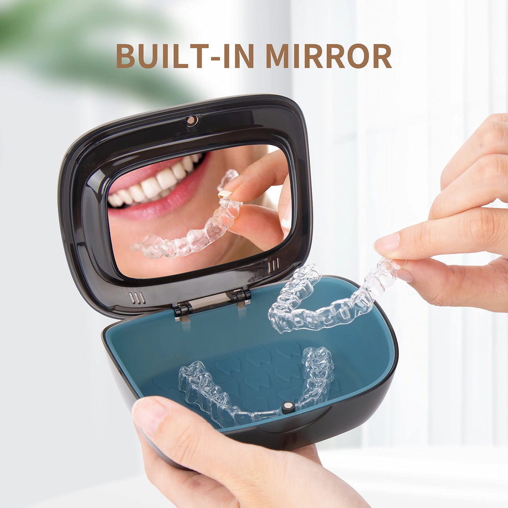 Storage space for denture brush and cleaning kit