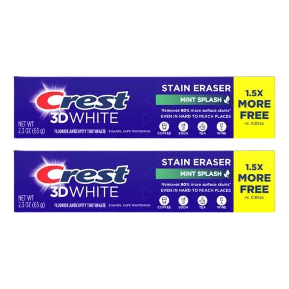 Crest 3D White Stain Eraser toothpaste Mint Splash tube back label