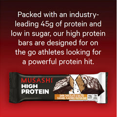 Close-up of MUSASHI bar in dark chocolate flavor