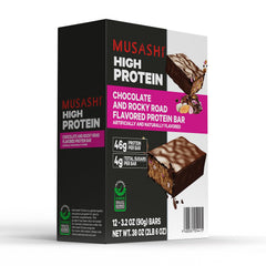 Close-up of MUSASHI Rocky Road protein bar texture