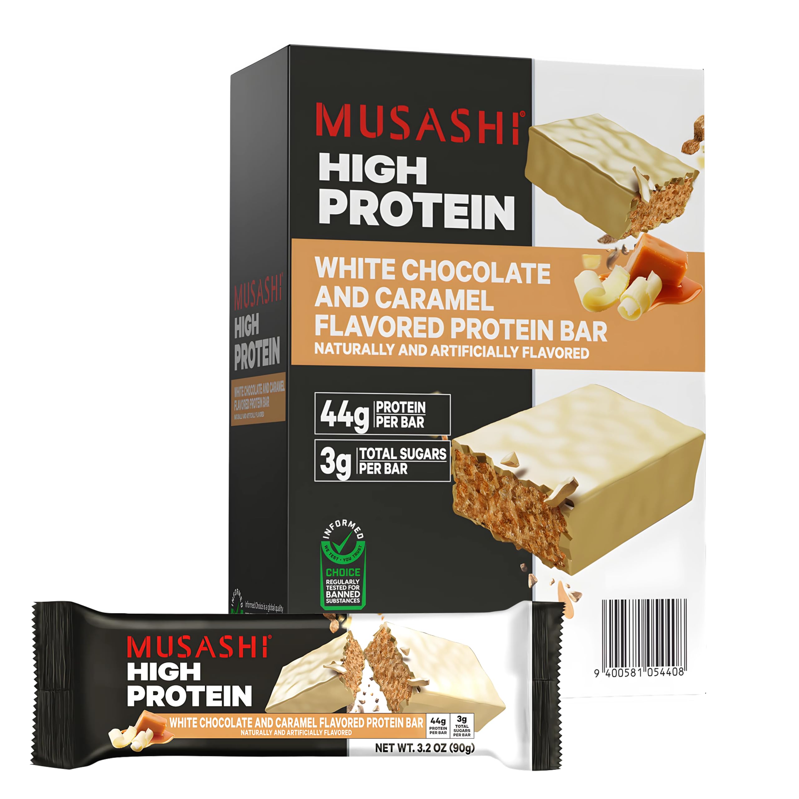 MUSASHI High Protein Bar White Chocolate Caramel packaging