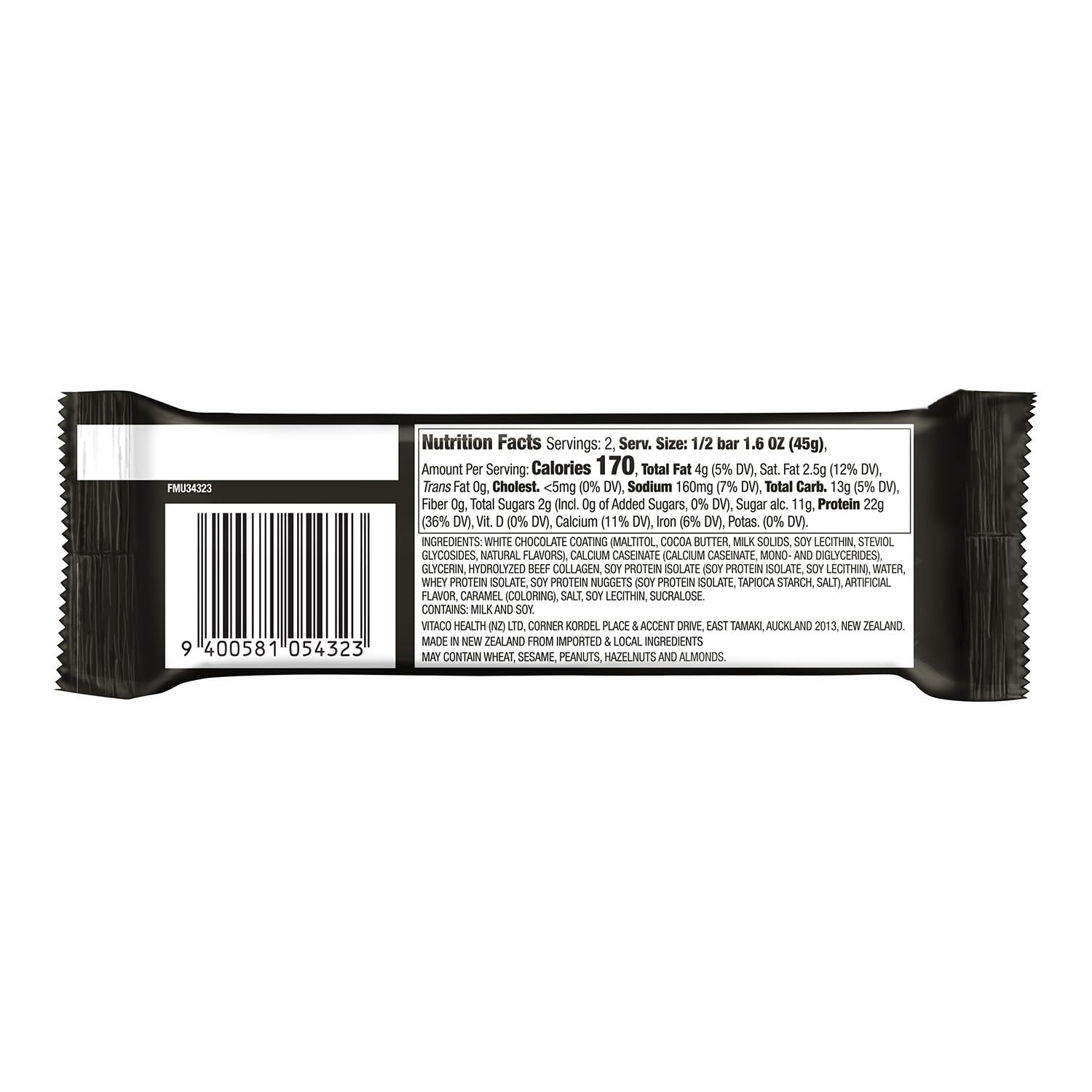 MUSASHI High Protein Bar White Chocolate Caramel nutrition panel