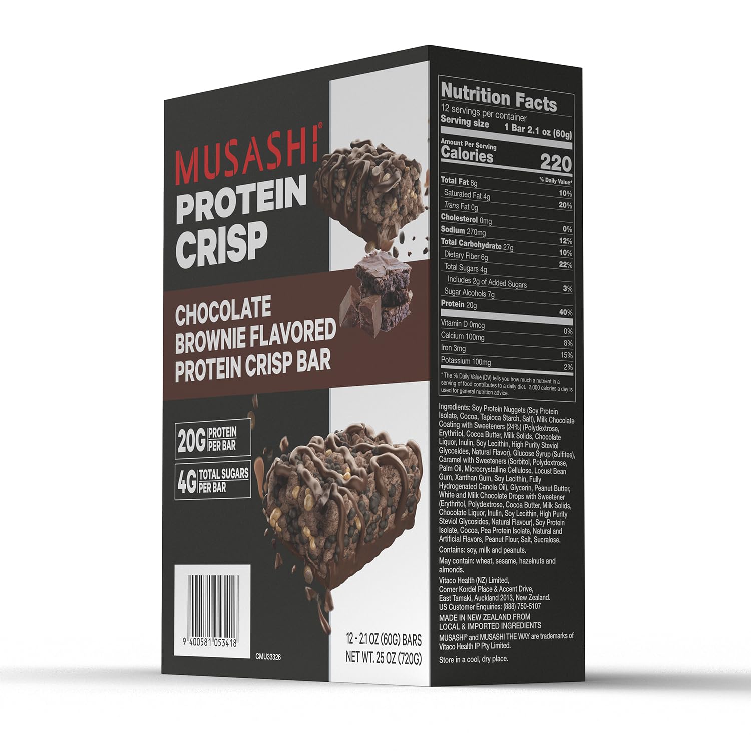 Nutrition facts panel highlighting 20g protein