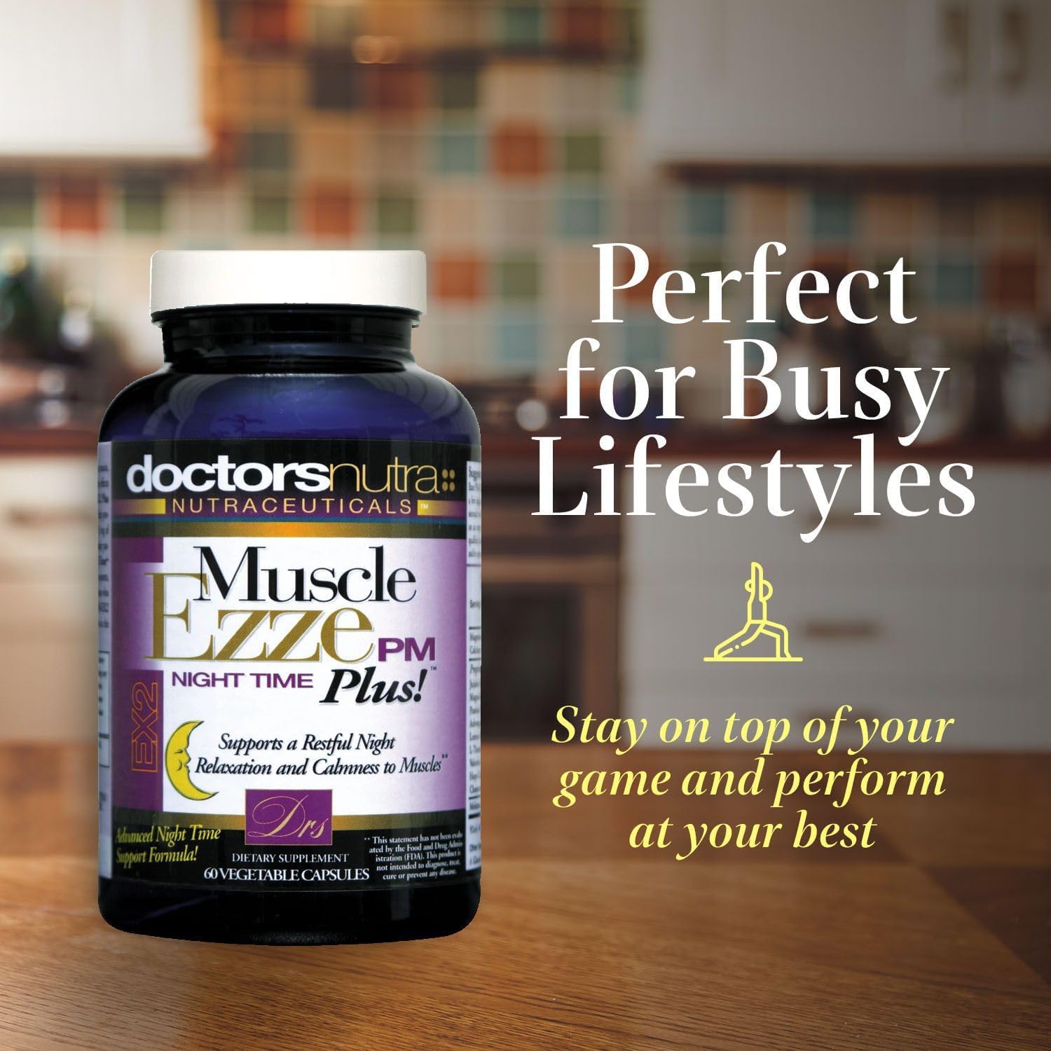 Front view of Muscle Ezze PM Plus Night Time Capsules bottle