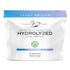 Muscle Feast Hydrolyzed Whey open can shows grass-fed protein quality