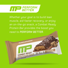 MusclePharm Combat Ready bar snapped, showing interior and chocolate chips.