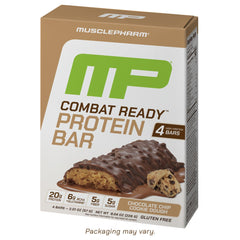 MusclePharm Combat Ready bar packaged, chocolate chip cookie dough flavor for post-workout fuel.