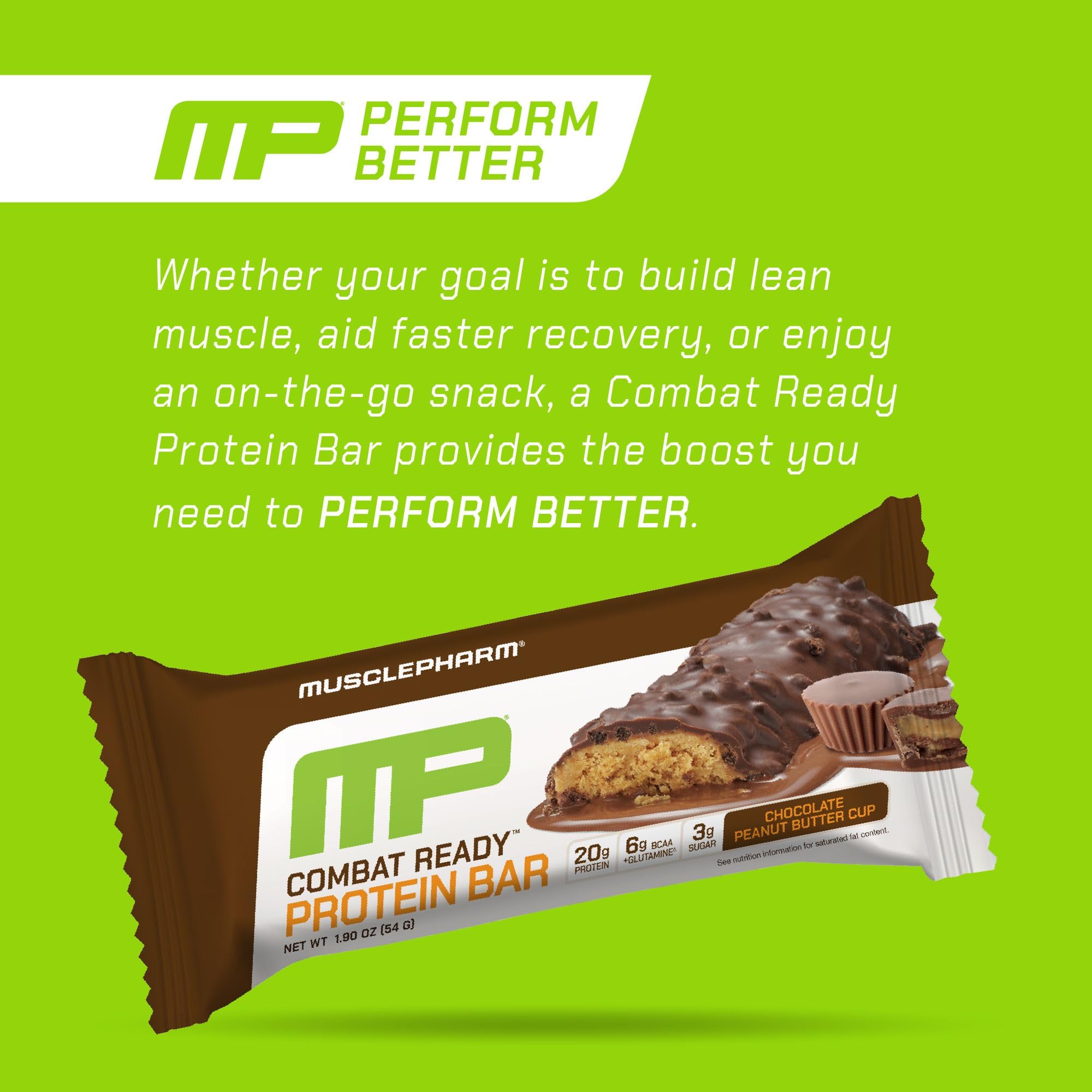 MusclePharm Combat Ready bar whey-protein formula supports muscle recovery and energy during training.