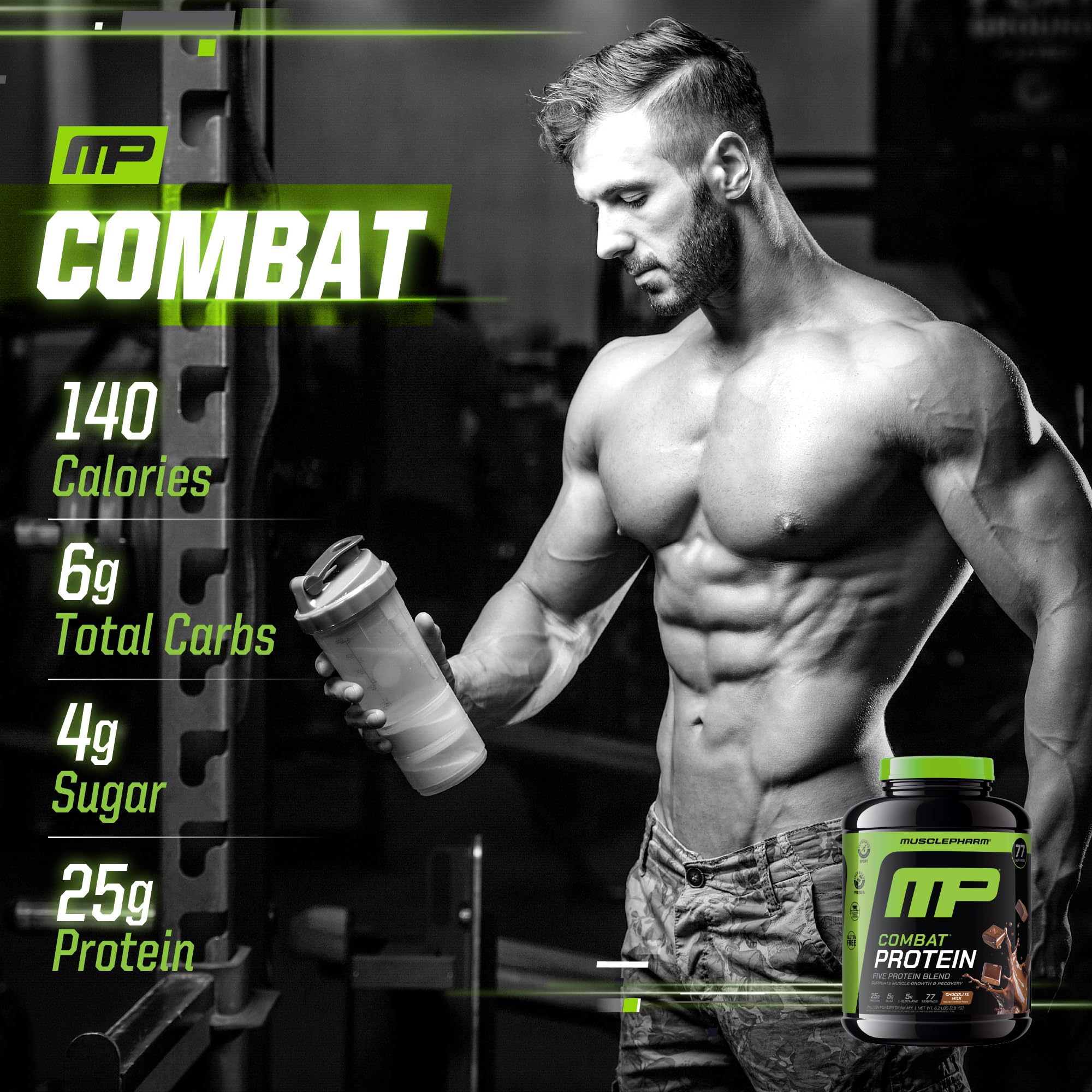 MusclePharm Combat serving scoop demonstrates convenient 77 servings total