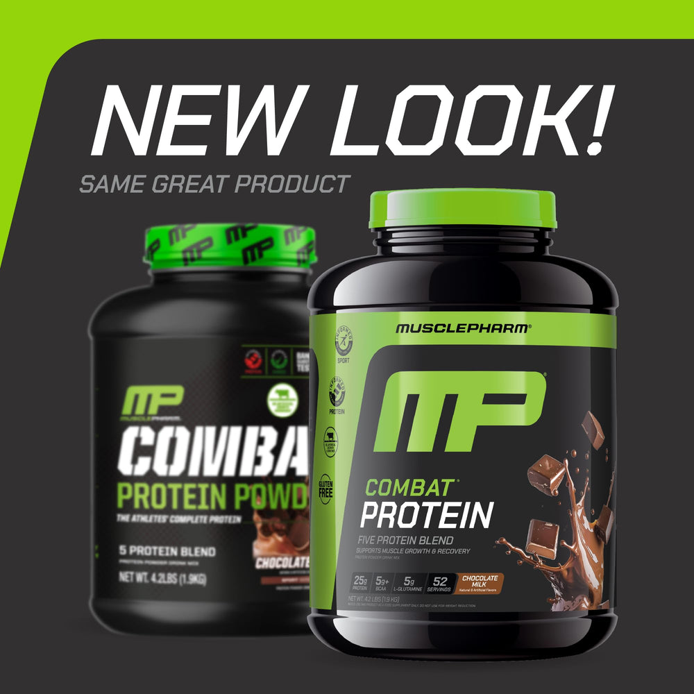 MusclePharm Combat Protein Powder scoop serving shows 25 g protein per serving for recovery