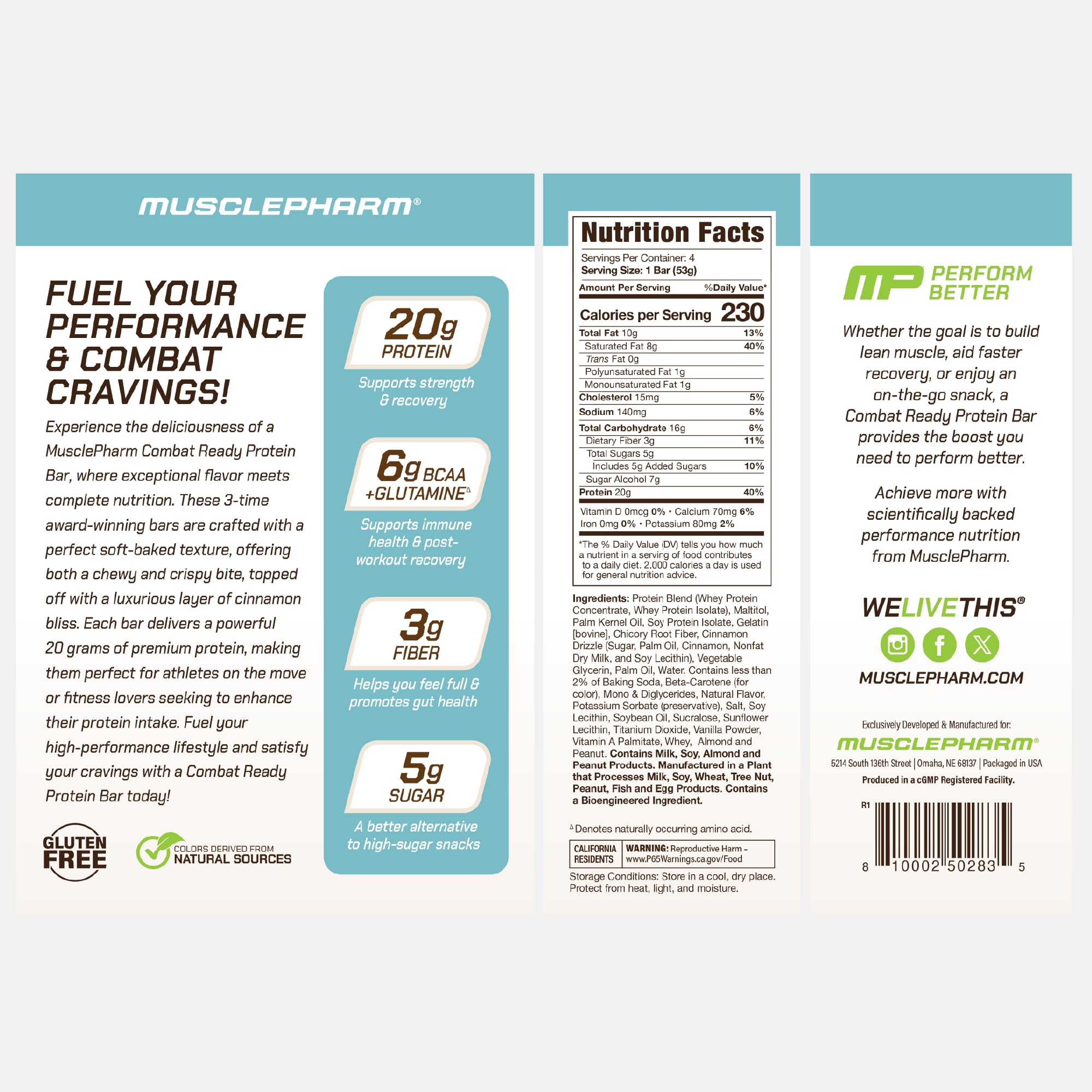 Athlete-use scene featuring MusclePharm Combat Ready Bar Cinnamon Roll fueling training