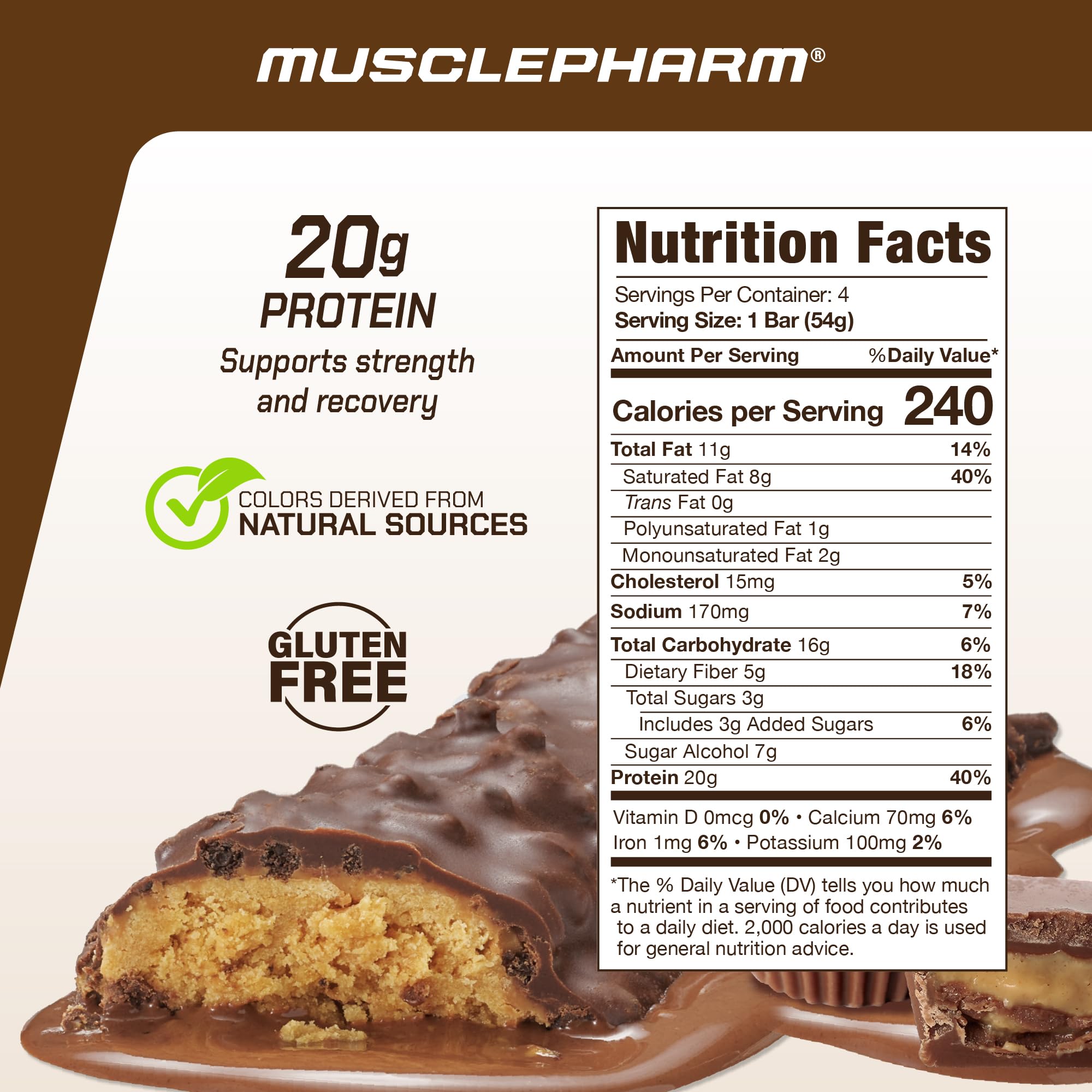 MusclePharm Combat Ready bar cross-section reveals creamy chocolate-peanut-butter texture for satisfying bites.