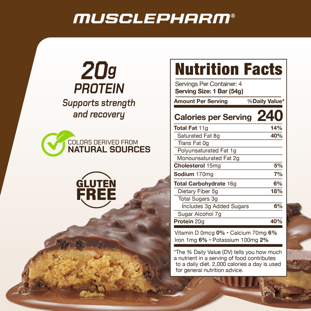 MusclePharm Combat Ready bar cross-section reveals creamy chocolate-peanut-butter texture for satisfying bites.