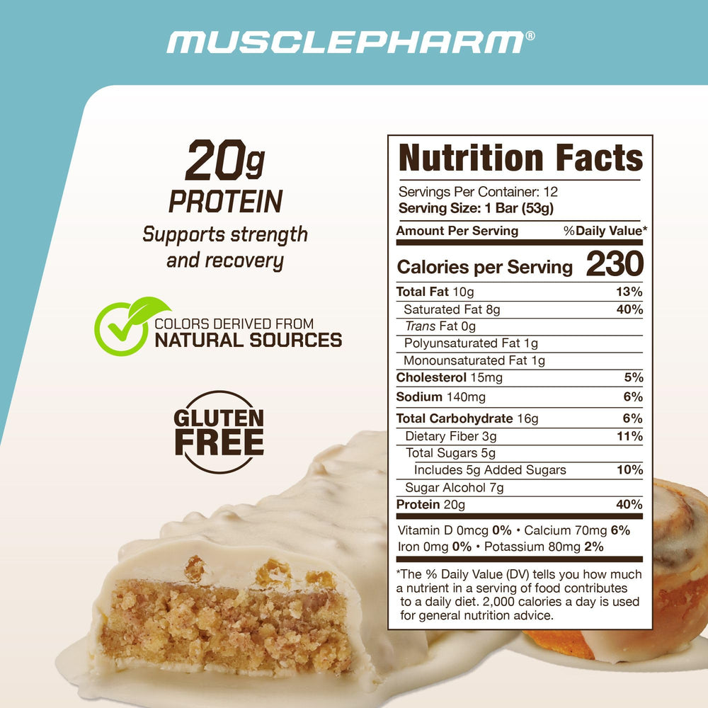 MusclePharm Combat Ready Cinnamon Roll bar texture close-up shows chewy-crisp bite