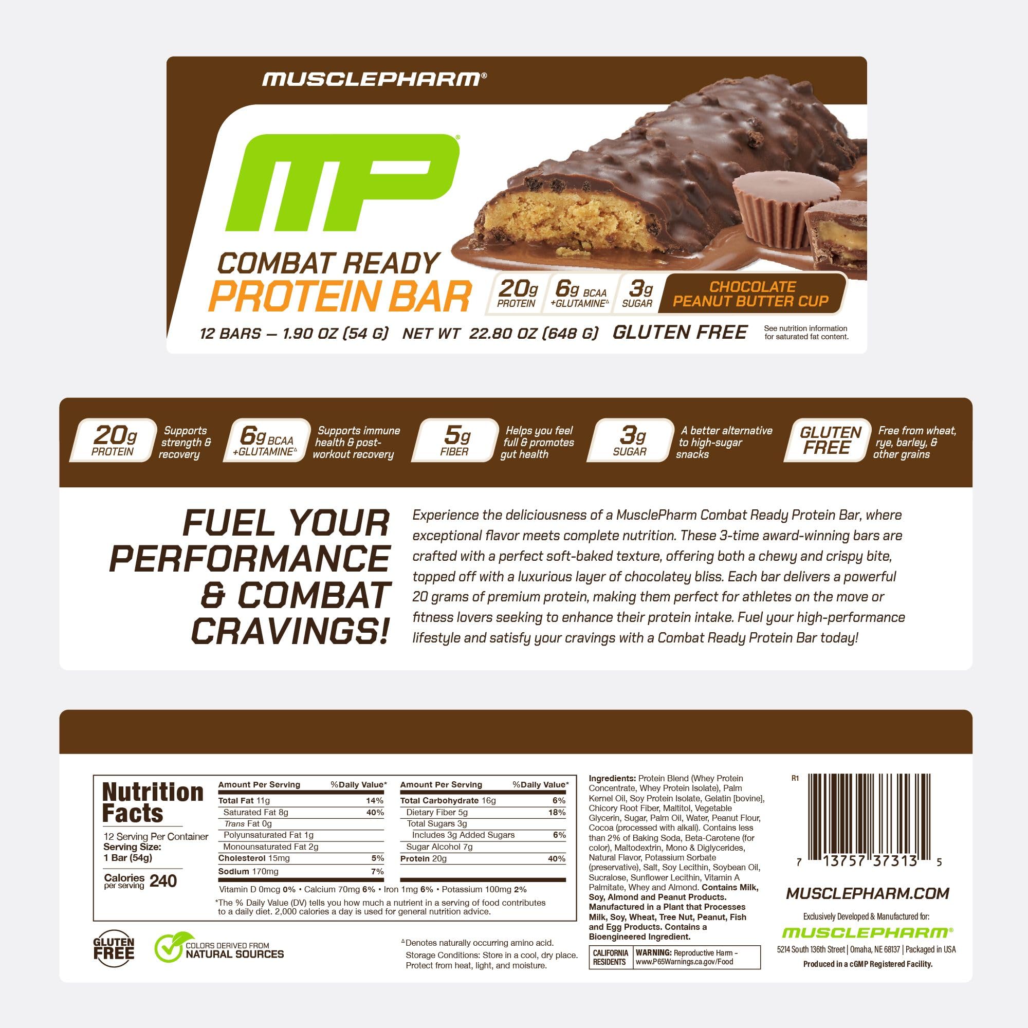 MusclePharm Combat Sport Bar chicory root fiber supports digestion and fullness.