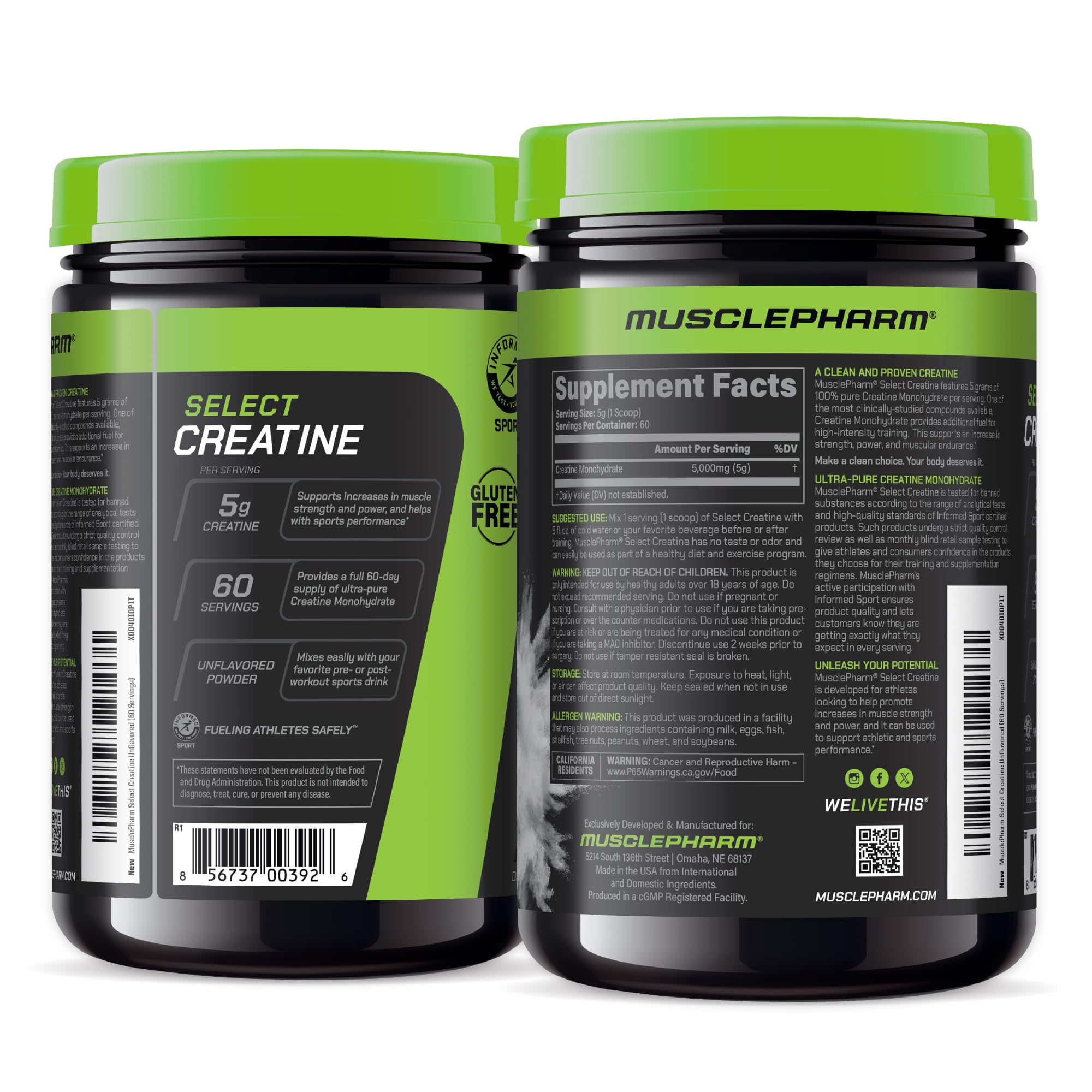 Packaging and bottle stand display of Creatine Monohydrate powder