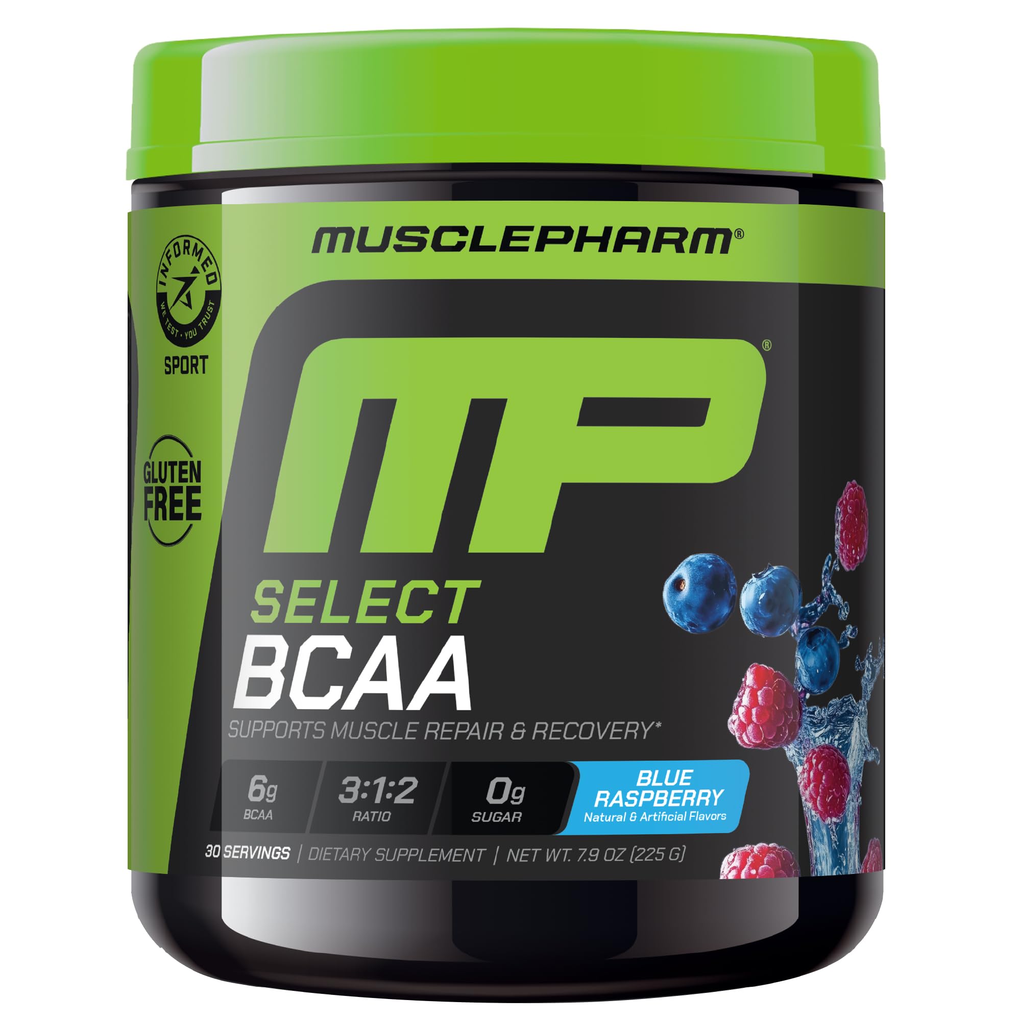 MusclePharm Essentials BCAA Powder Blue Raspberry container label
