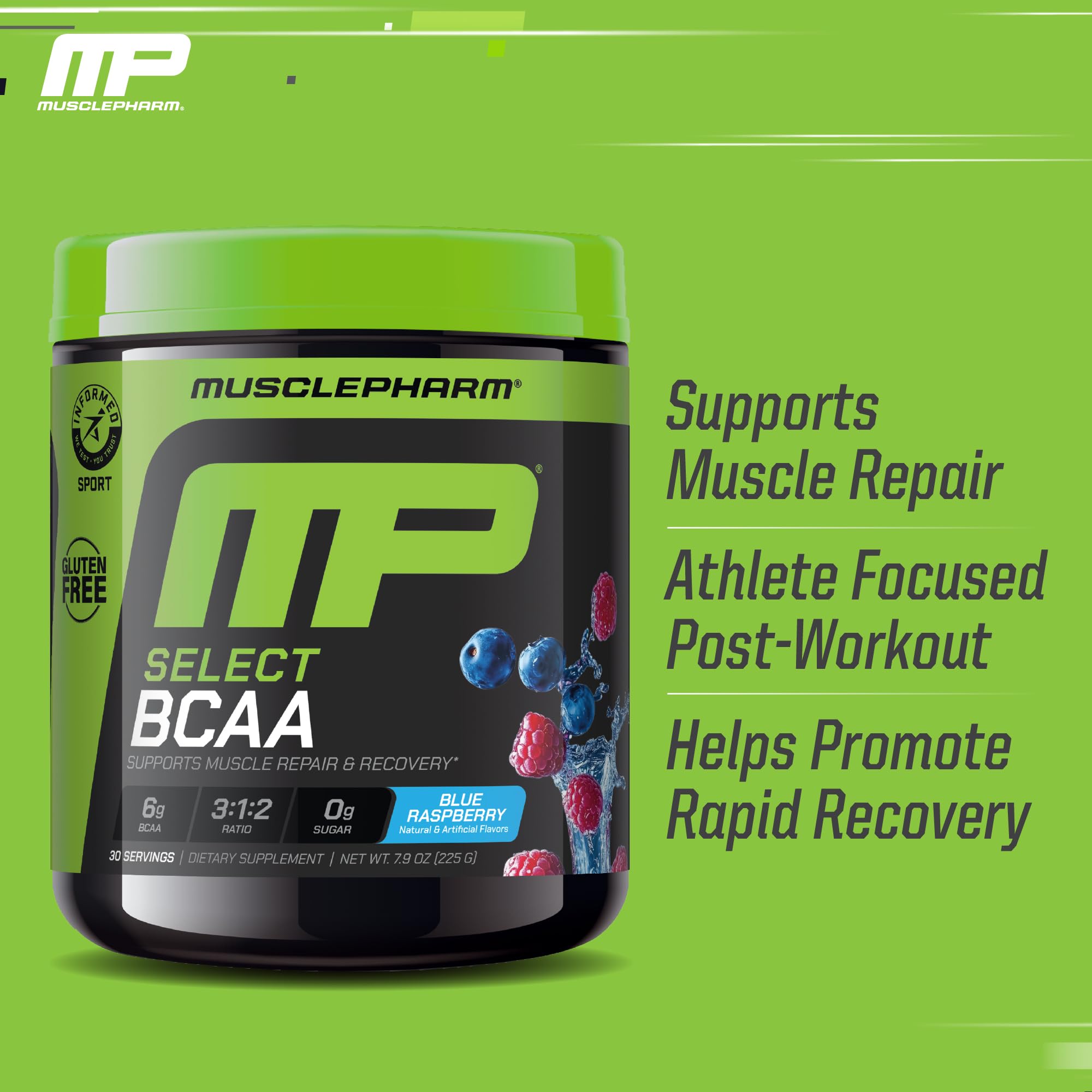 Front view of MusclePharm Essentials BCAA Powder container