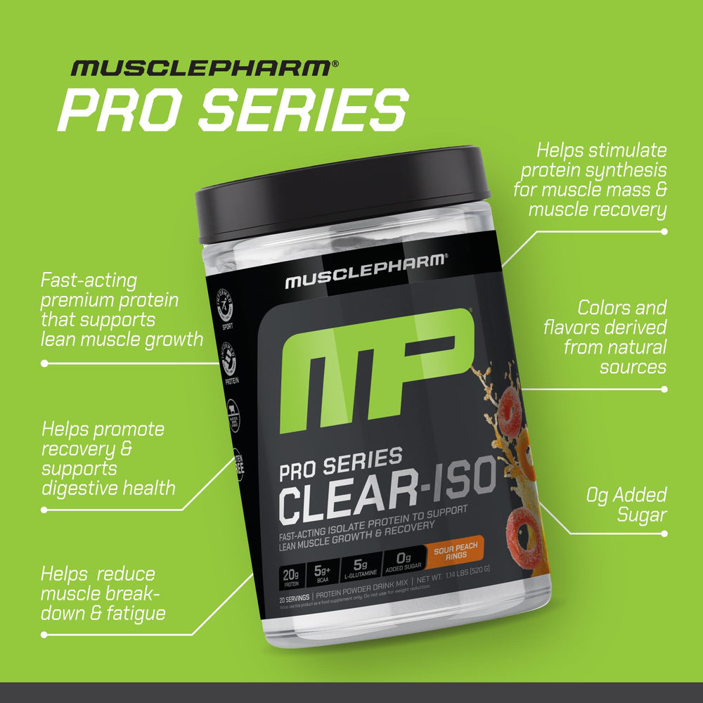 MusclePharm Pro Series Clear-ISO scoop dispense captures easy mixing for post-workout fueling